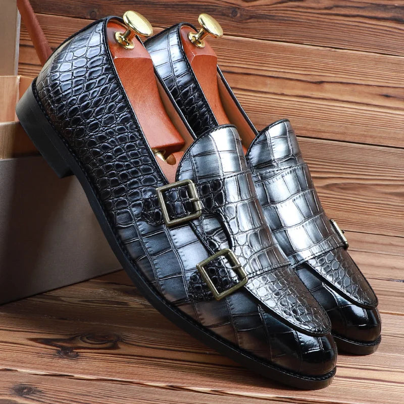 Zapatos de vestir de hombre con doble hebilla y punta fina