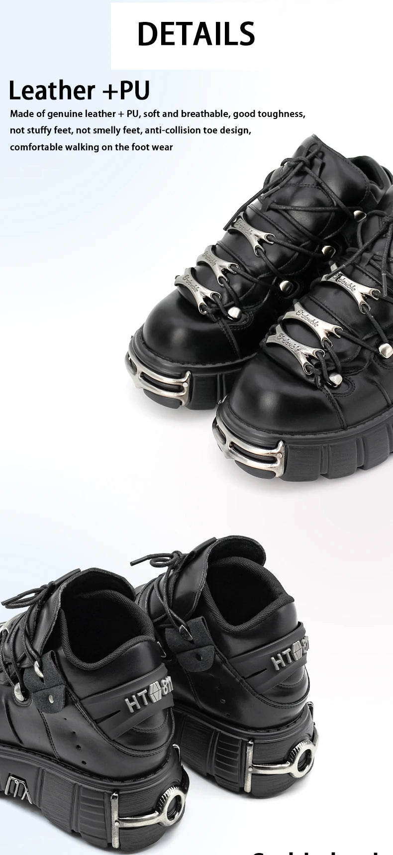 Borcegos de plataforma con cordones y detalles metálicos
