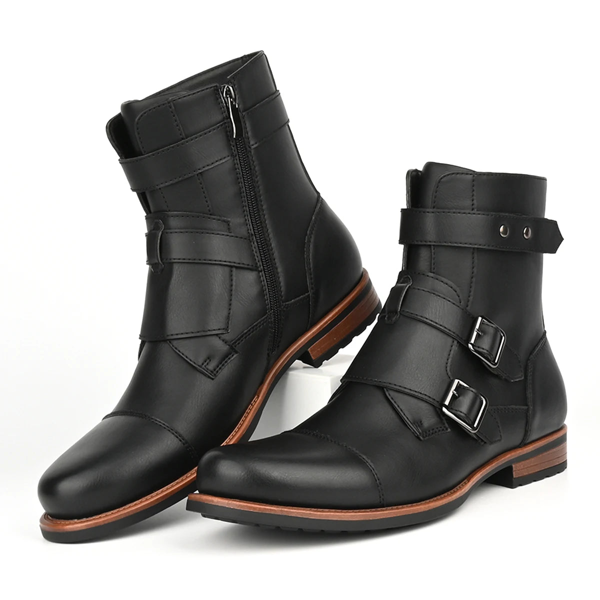 Botas de hombre con cierre lateral y hebilla de estilo retro