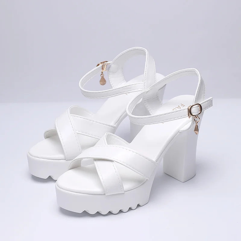 Sandalias de plataforma con taco chino alto y tiras cruzadas