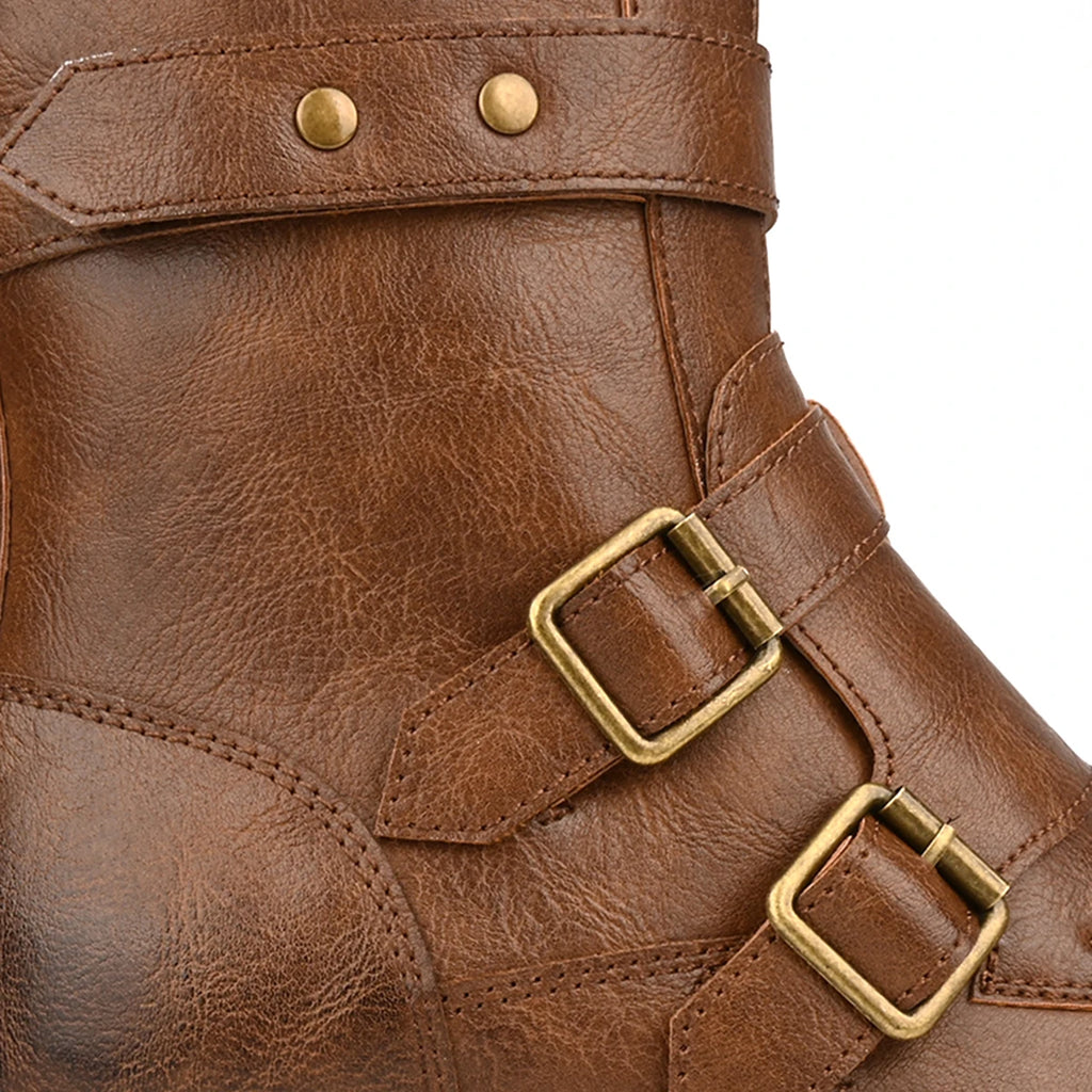 Botas de hombre con cierre lateral y hebilla de estilo retro