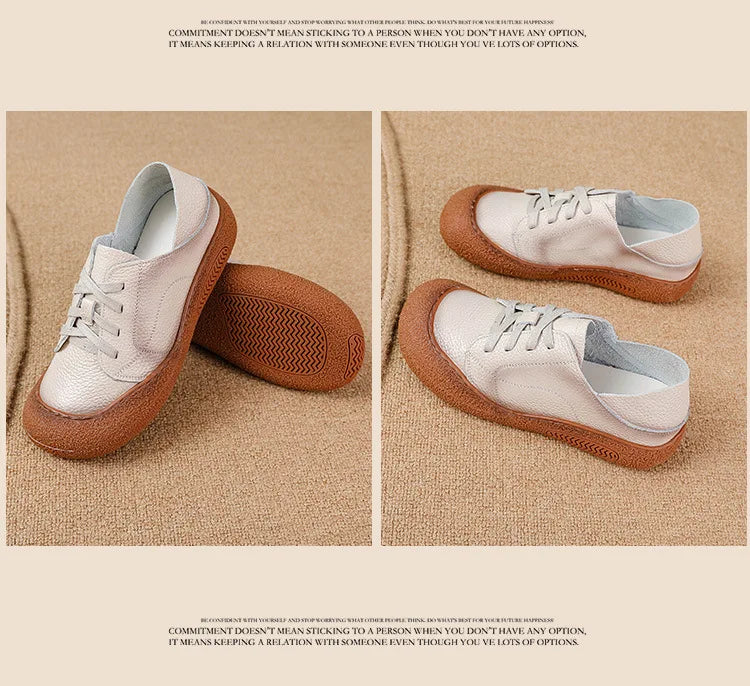 Zapatos acordonados de mujer en cuero de estilo retro