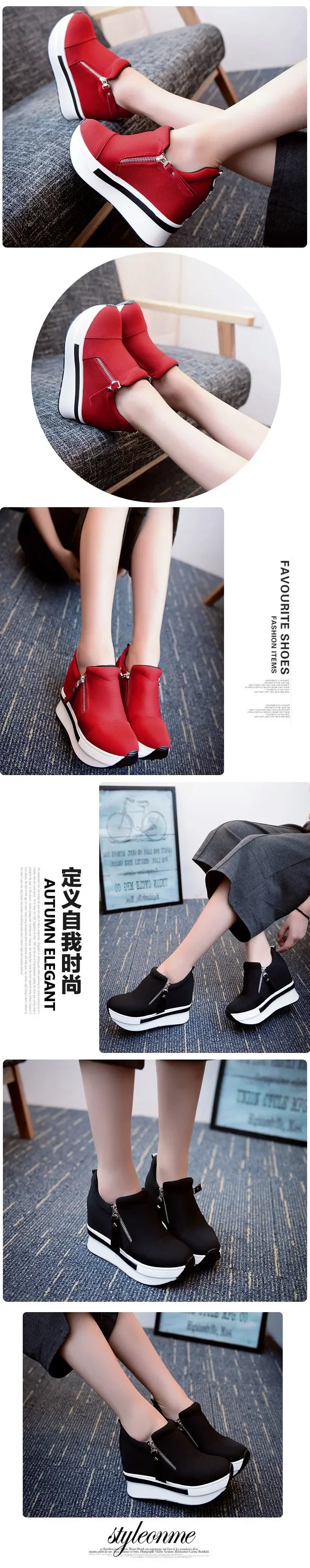 Zapatillas de lona con taco cuña interno y cierre
