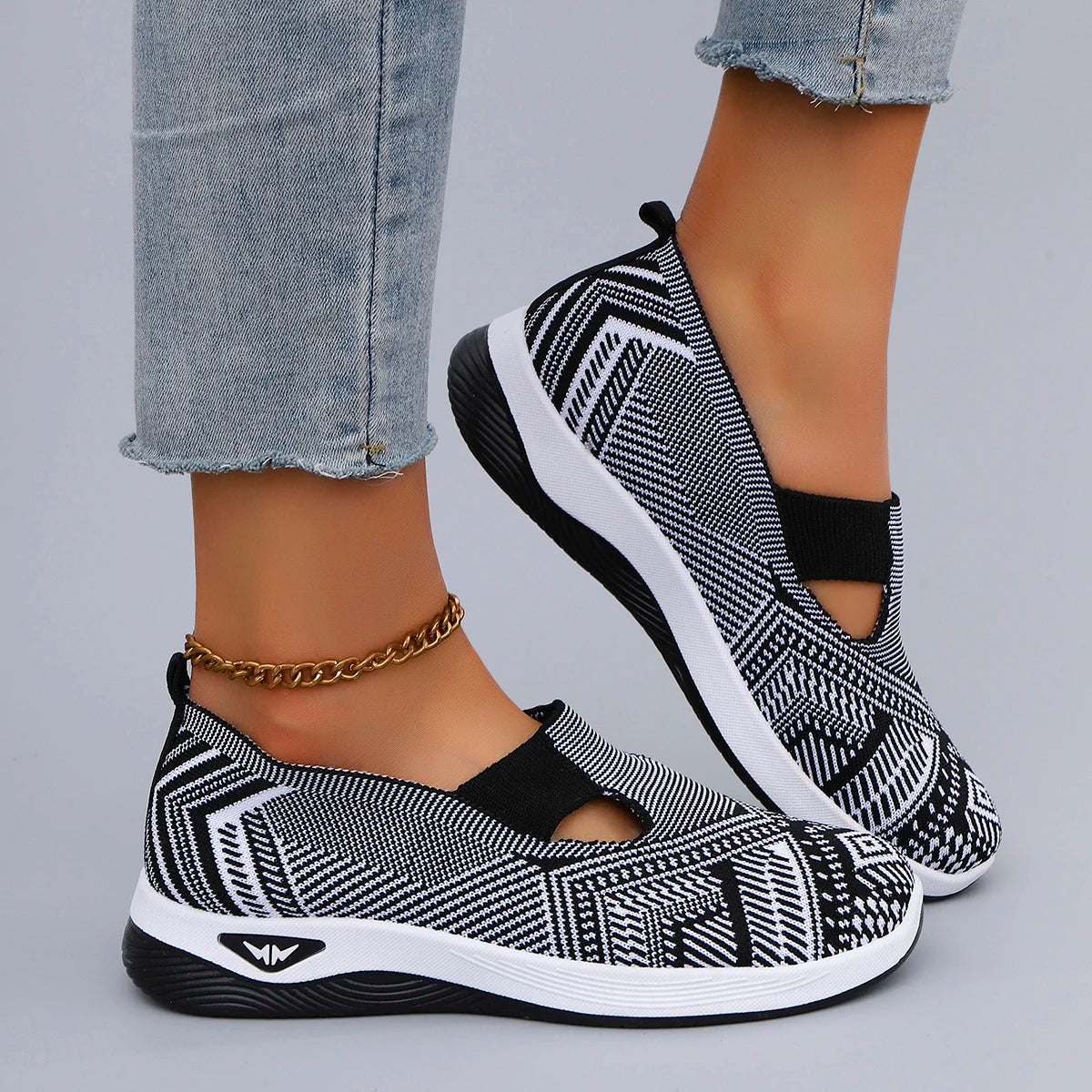 Zapatillas sin cordones de algodón con diseño a rayas