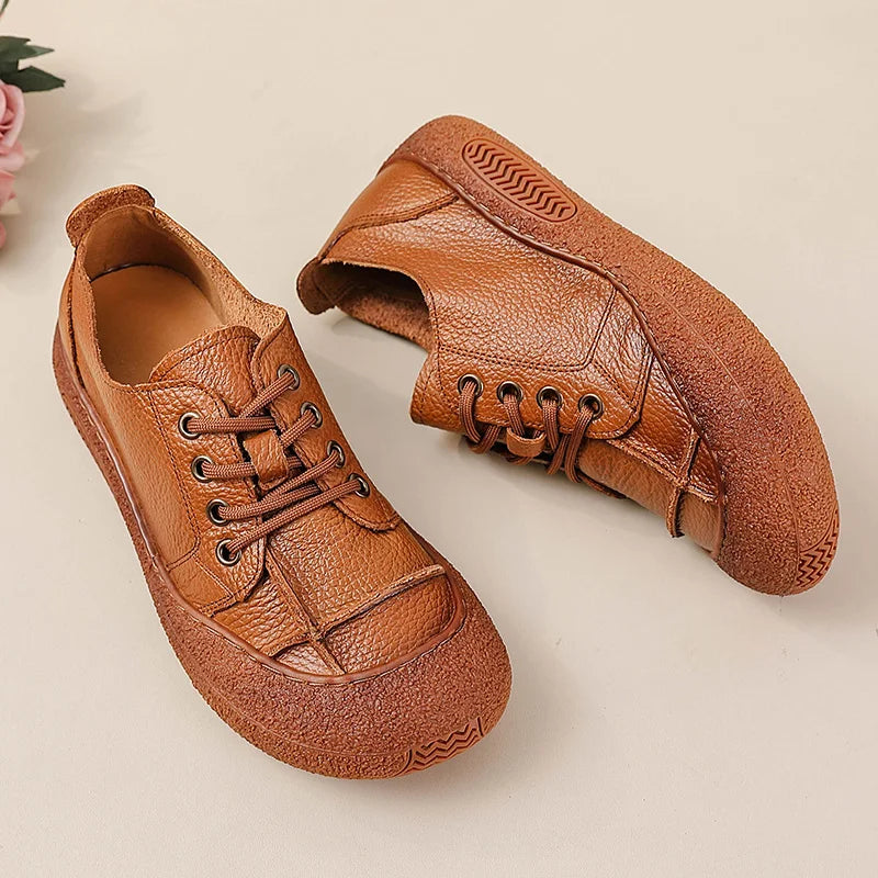 Zapatos acordonados de mujer en cuero de estilo retro