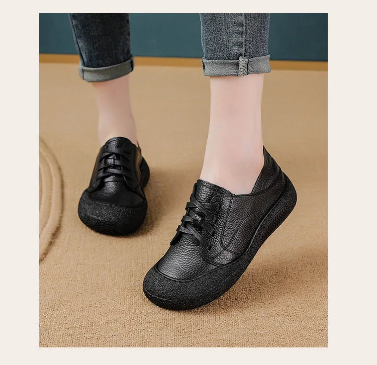 Zapatos acordonados de mujer en cuero de estilo retro
