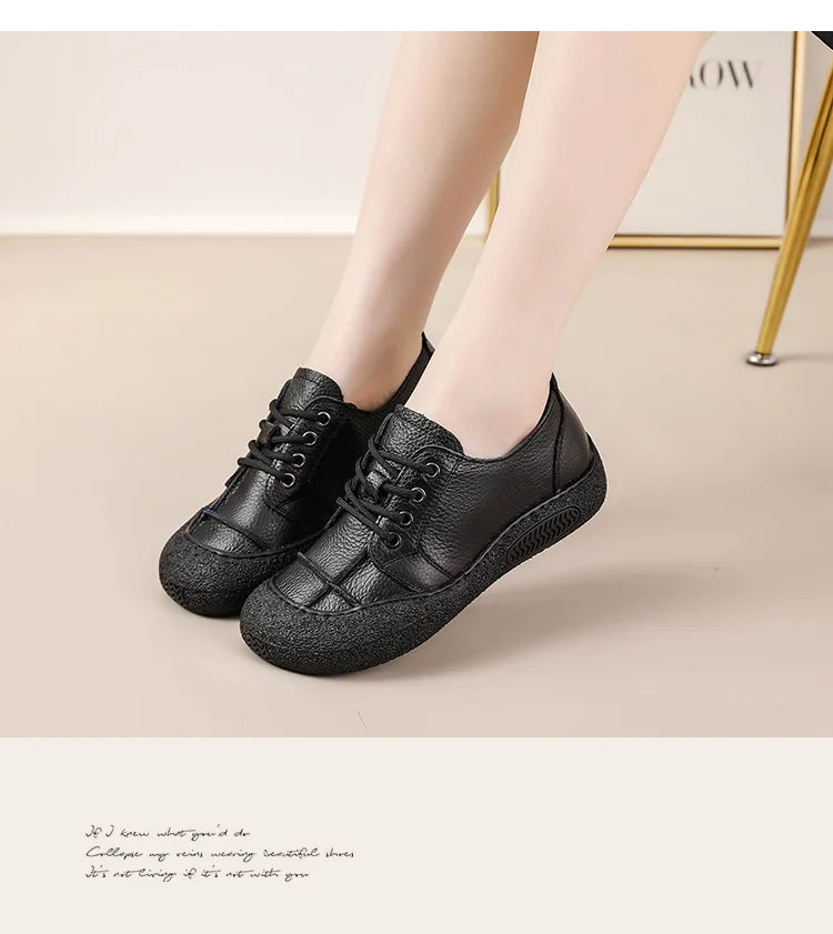 Zapatos acordonados de mujer en cuero de estilo retro