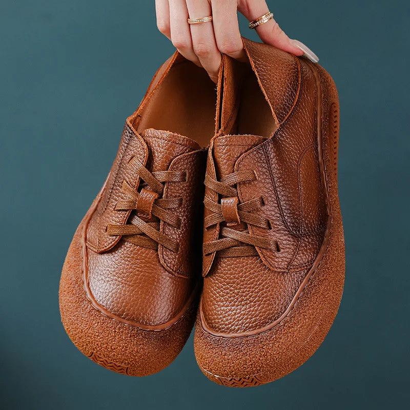 Zapatos acordonados de mujer en cuero de estilo retro