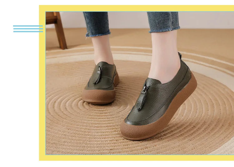 Mocasines de mujer en cuero con cierre frontal