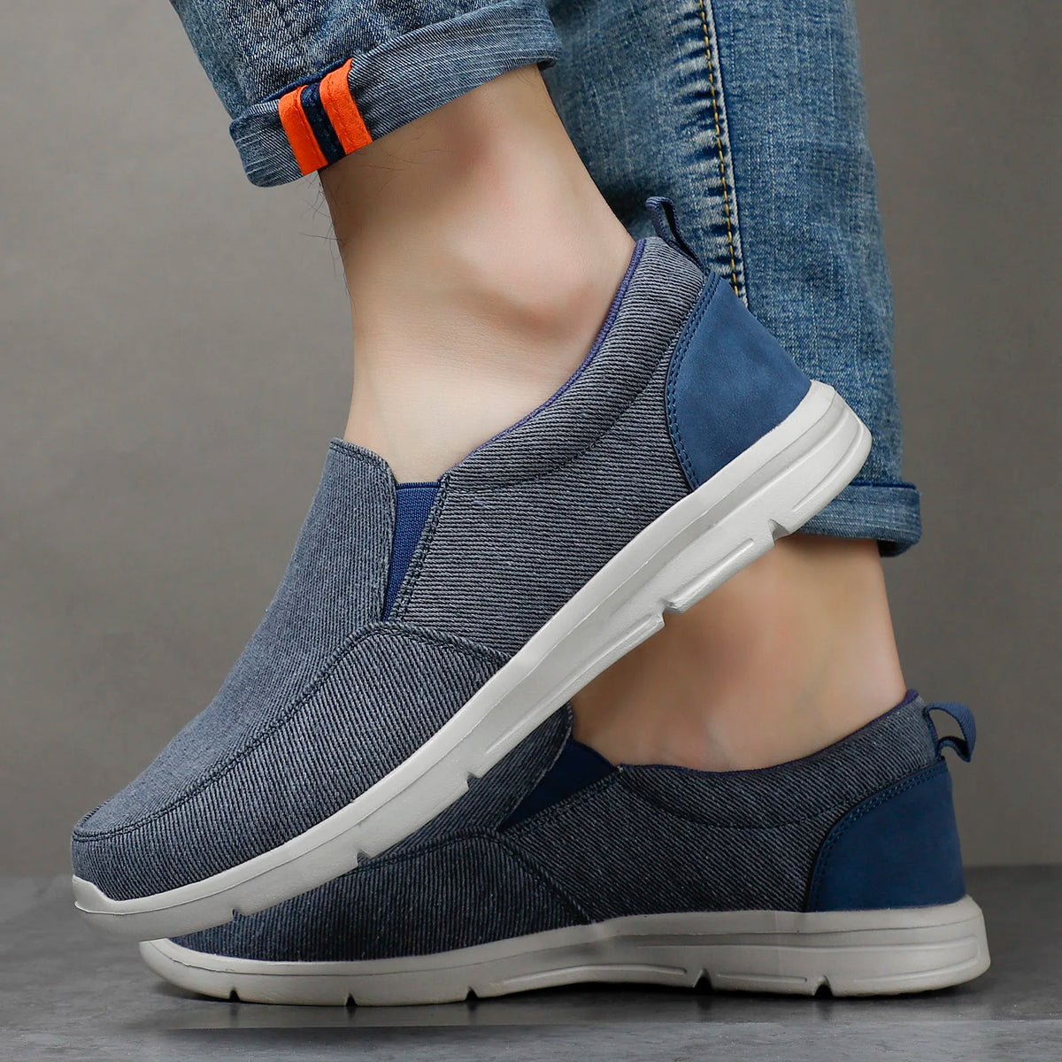 Zapatillas de lona para hombre sin cordones y punta redonda