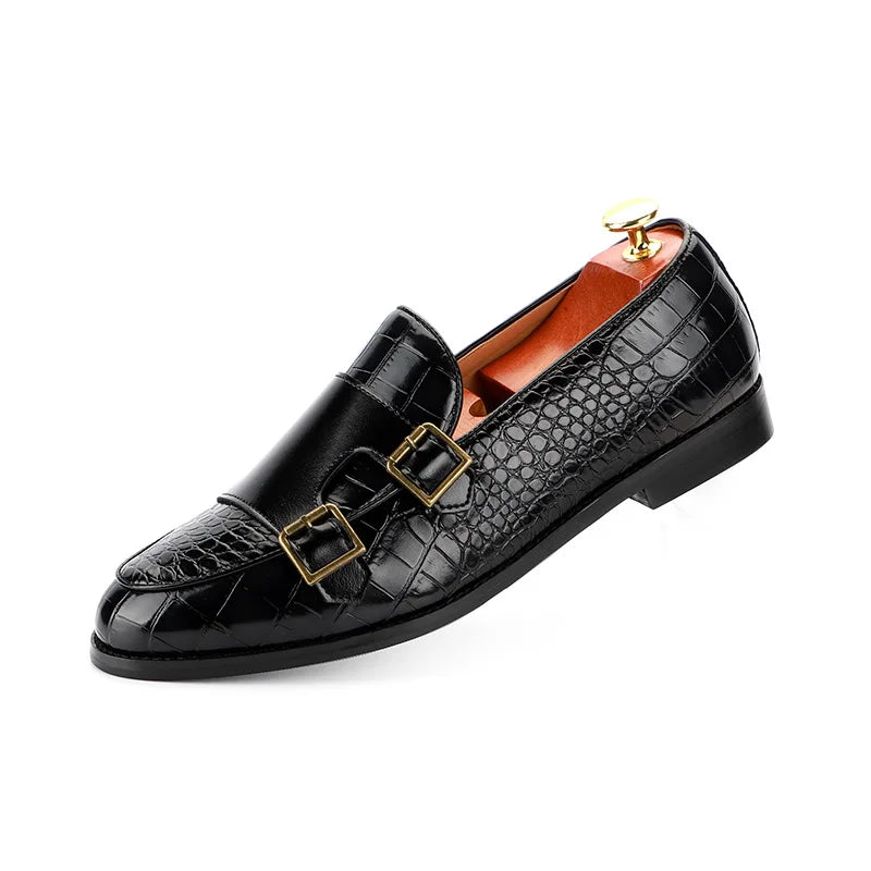 Zapatos de vestir de hombre con doble hebilla y punta fina