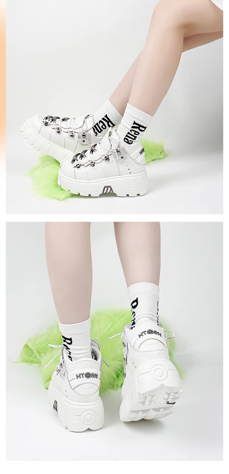 Borcegos de plataforma con cordones y detalles metálicos