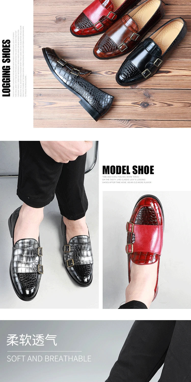 Zapatos de vestir de hombre con doble hebilla y punta fina