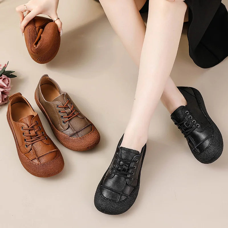 Zapatos acordonados de mujer en cuero de estilo retro