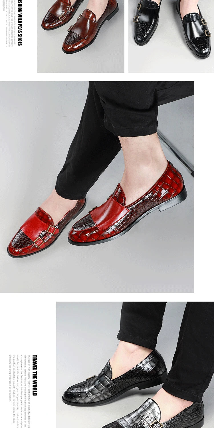 Zapatos de vestir de hombre con doble hebilla y punta fina