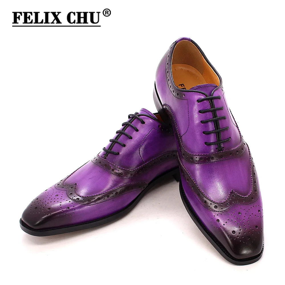 Zapatos Oxford de hombre en cuero con detalles wingtip