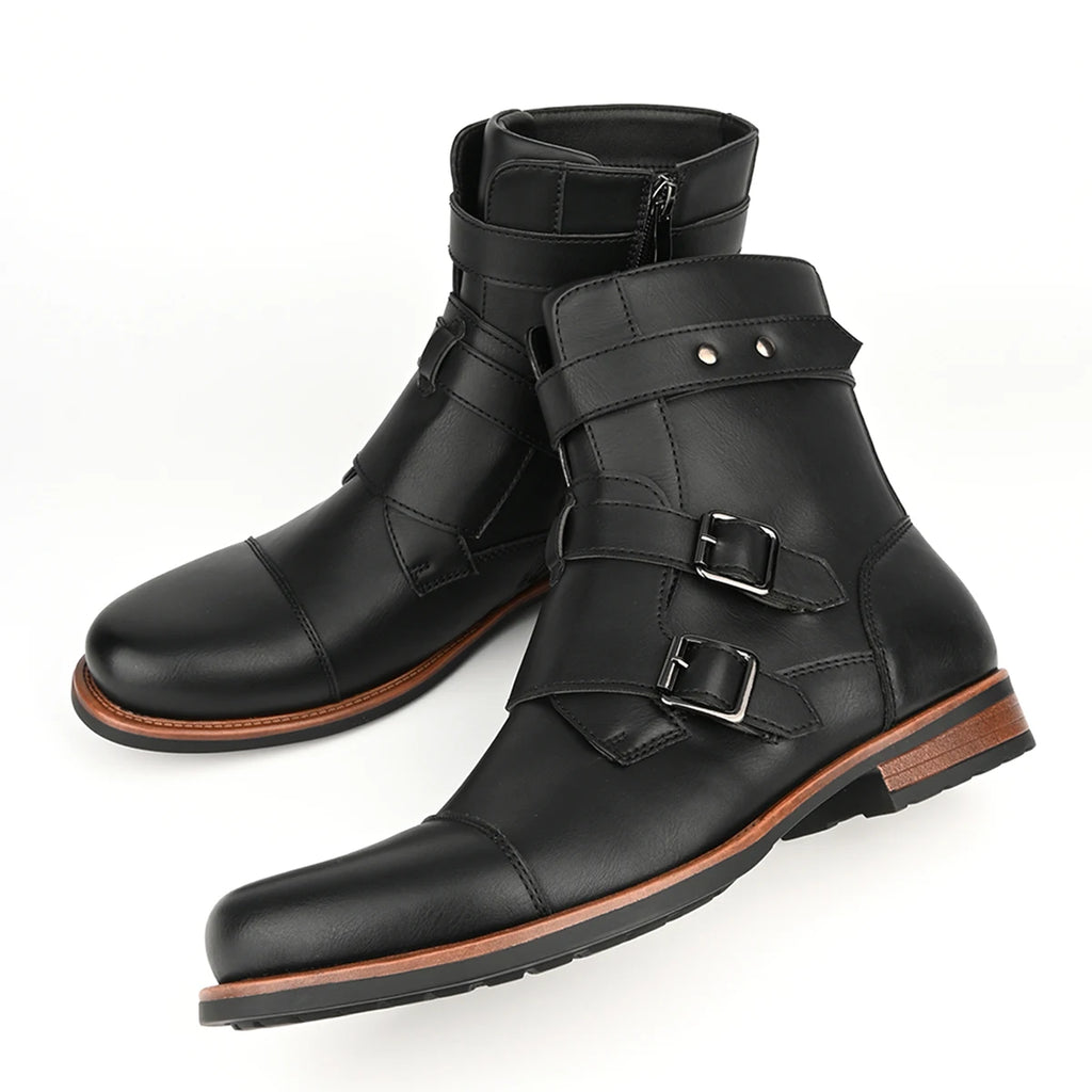Botas de hombre con cierre lateral y hebilla de estilo retro