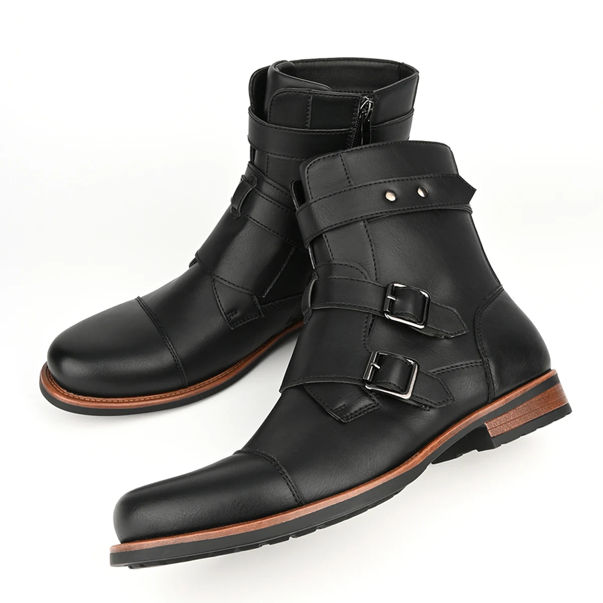 Botas de hombre con cierre lateral y hebilla de estilo retro