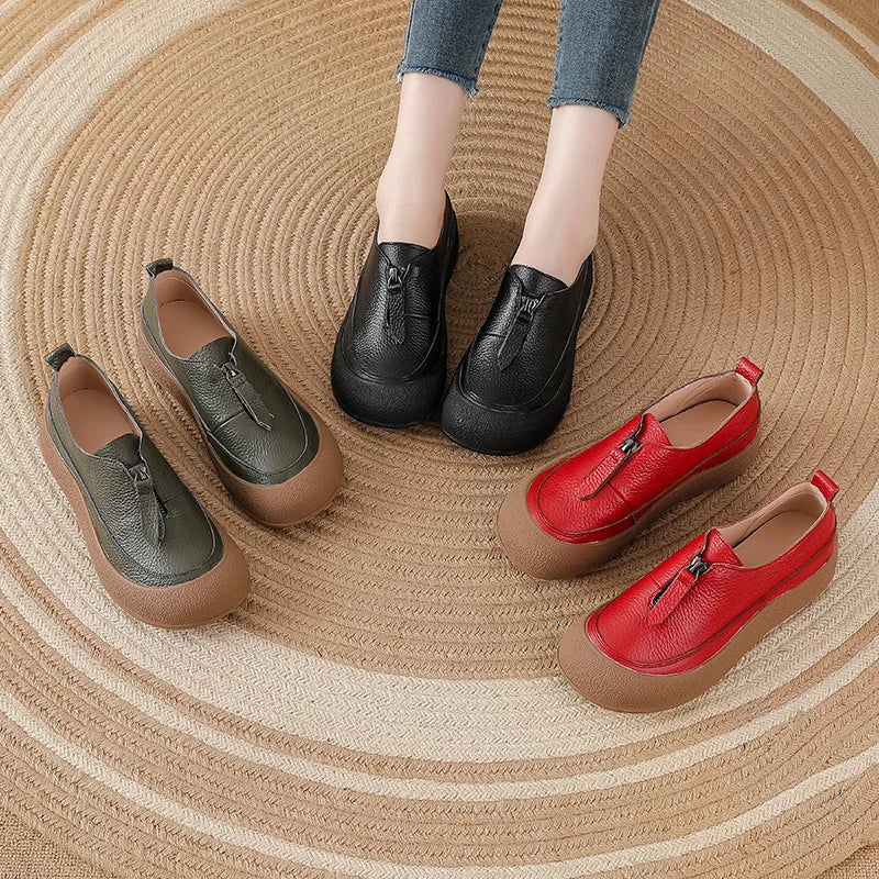 Mocasines de mujer en cuero con cierre frontal
