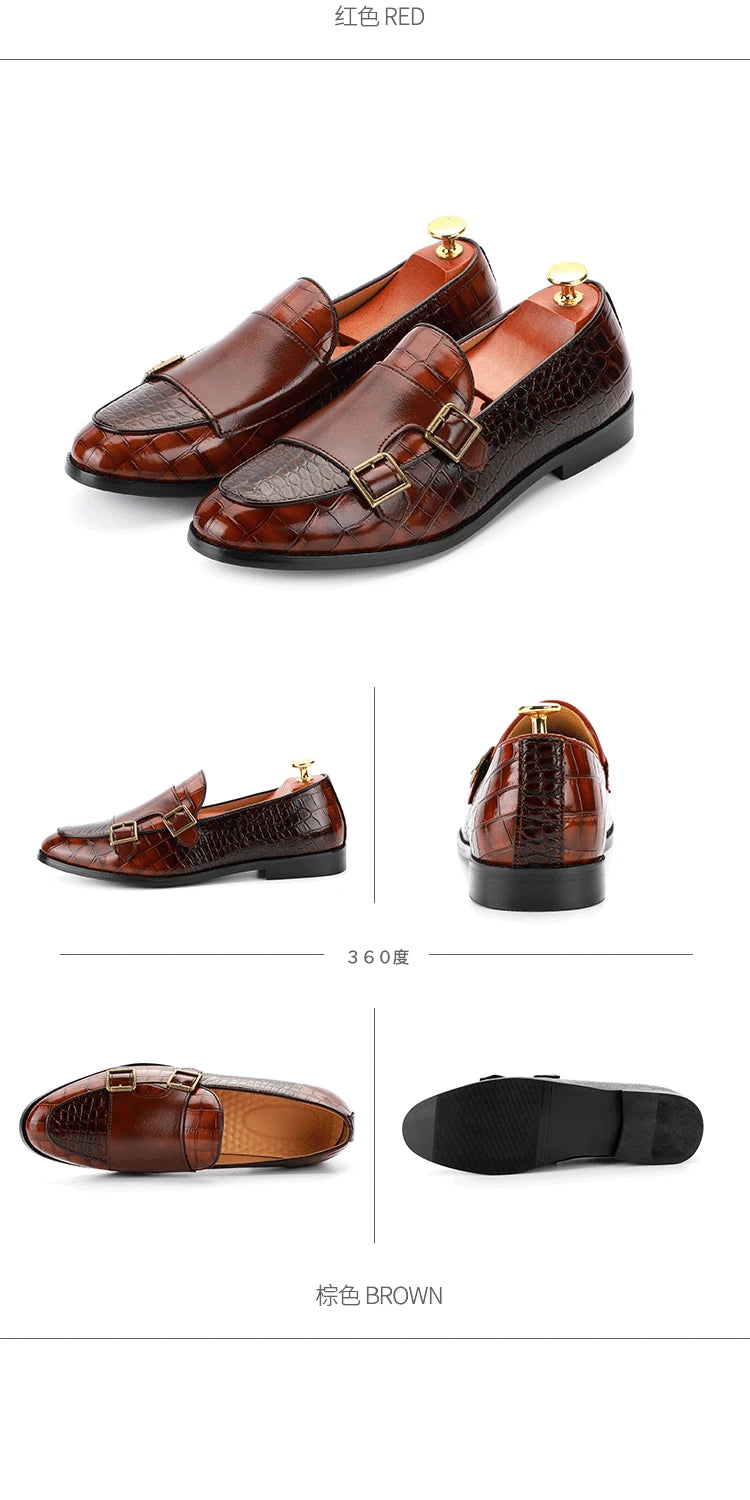 Zapatos de vestir de hombre con doble hebilla y punta fina