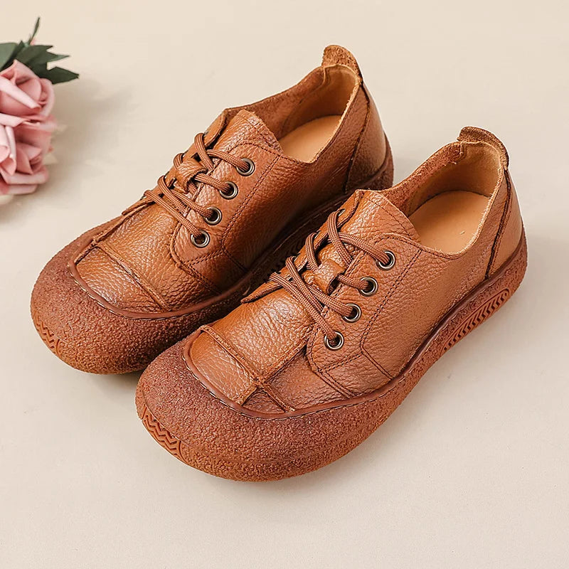 Zapatos acordonados de mujer en cuero de estilo retro