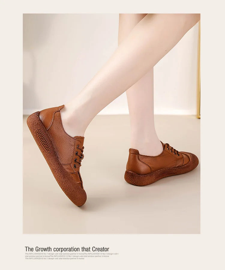 Zapatos acordonados de mujer en cuero de estilo retro