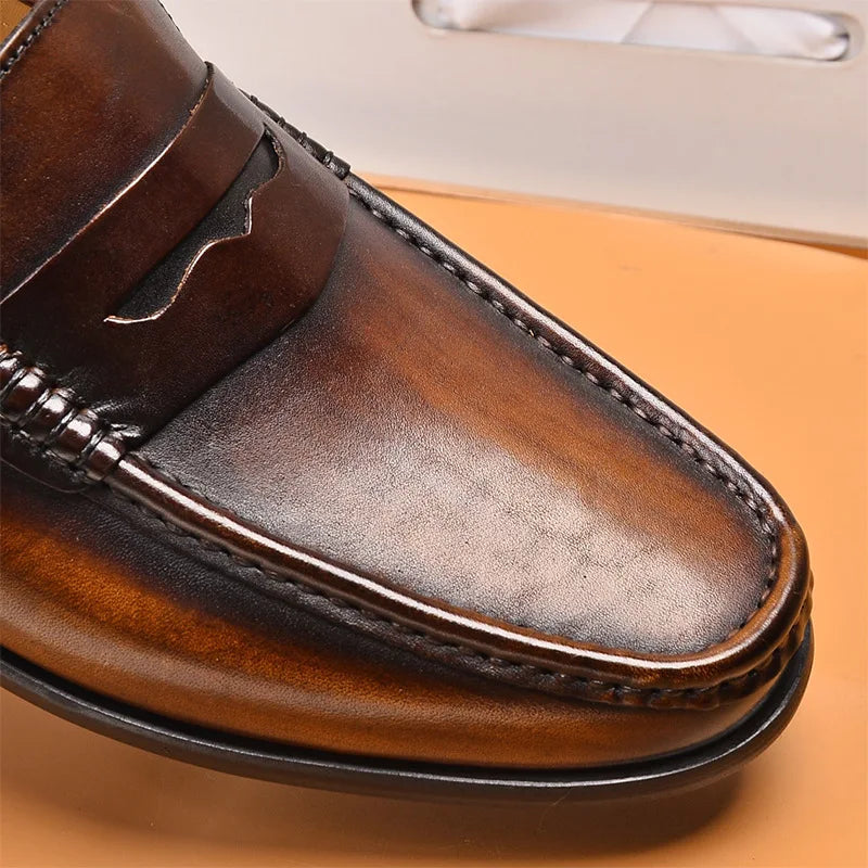 Mocasines penny de cuero con forro de gamuza