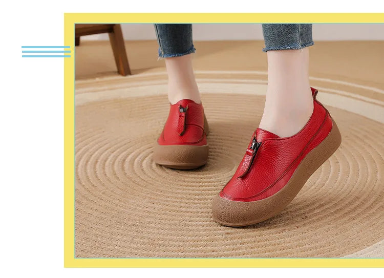 Mocasines de mujer en cuero con cierre frontal