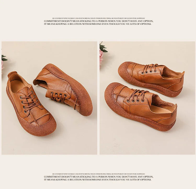 Zapatos acordonados de mujer en cuero de estilo retro