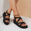 Sandalias de tejido con taco chino y ajuste elástico
