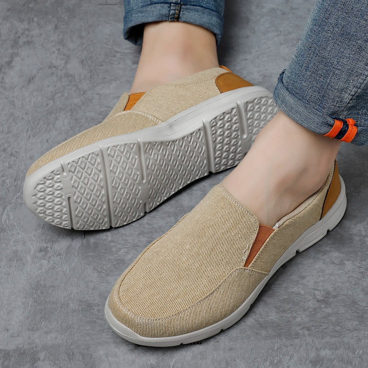 Zapatillas de lona para hombre sin cordones y punta redonda