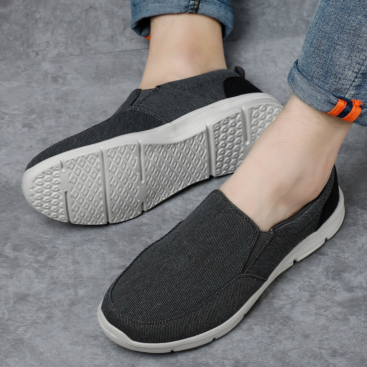 Zapatillas de lona para hombre sin cordones y punta redonda