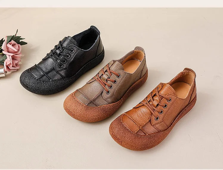 Zapatos acordonados de mujer en cuero de estilo retro