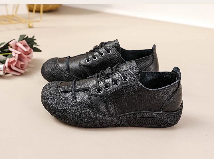 Zapatos acordonados de mujer en cuero de estilo retro
