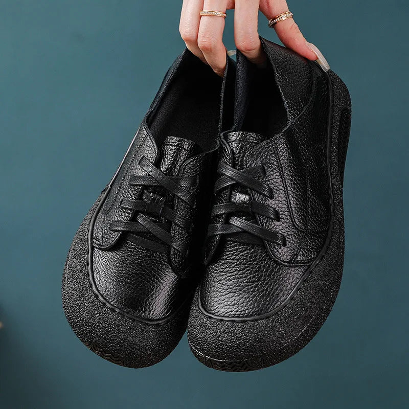 Zapatos acordonados de mujer en cuero de estilo retro