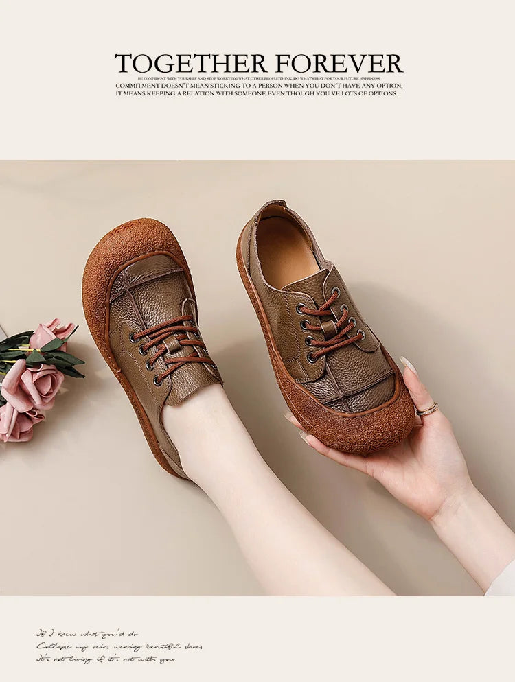 Zapatos acordonados de mujer en cuero de estilo retro