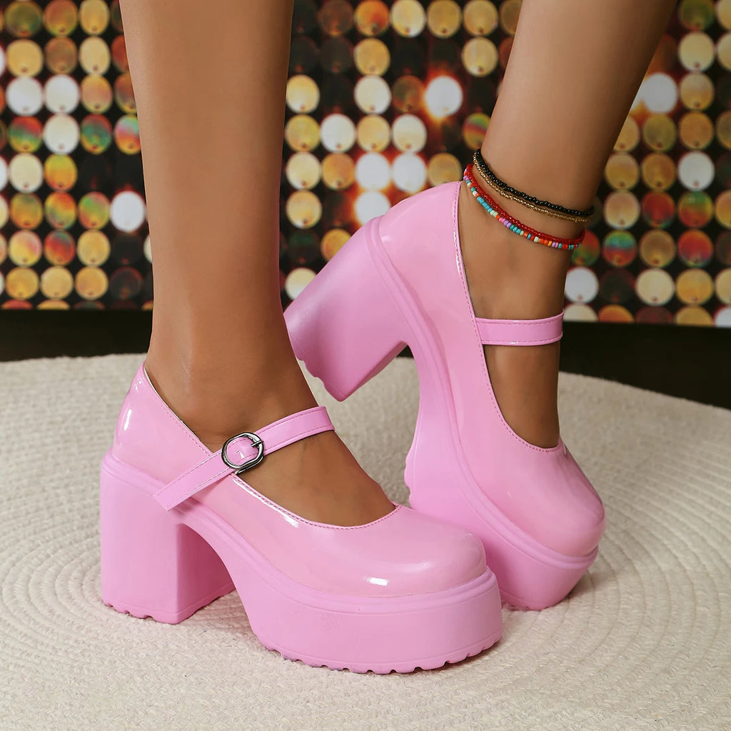 Zapatos Mary Jane con plataforma y taco cuadrado de 10 cm