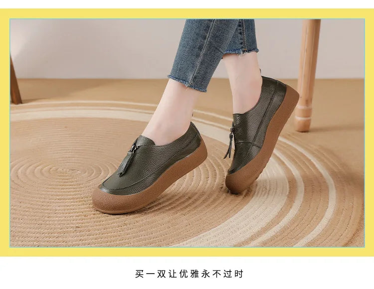 Mocasines de mujer en cuero con cierre frontal