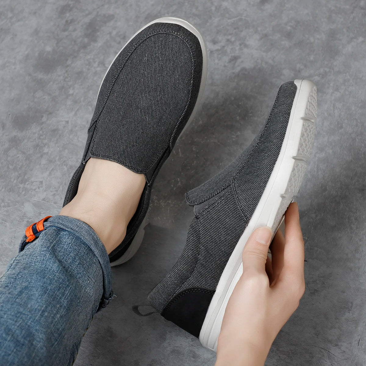 Zapatillas de lona para hombre sin cordones y punta redonda