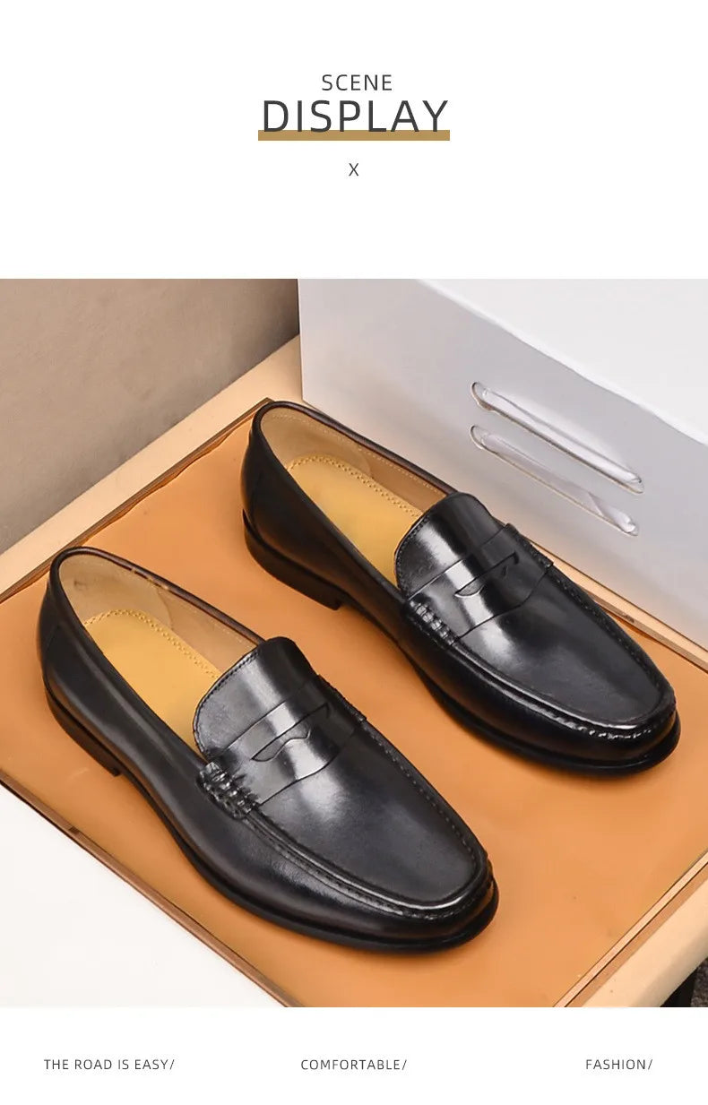 Mocasines penny de cuero con forro de gamuza