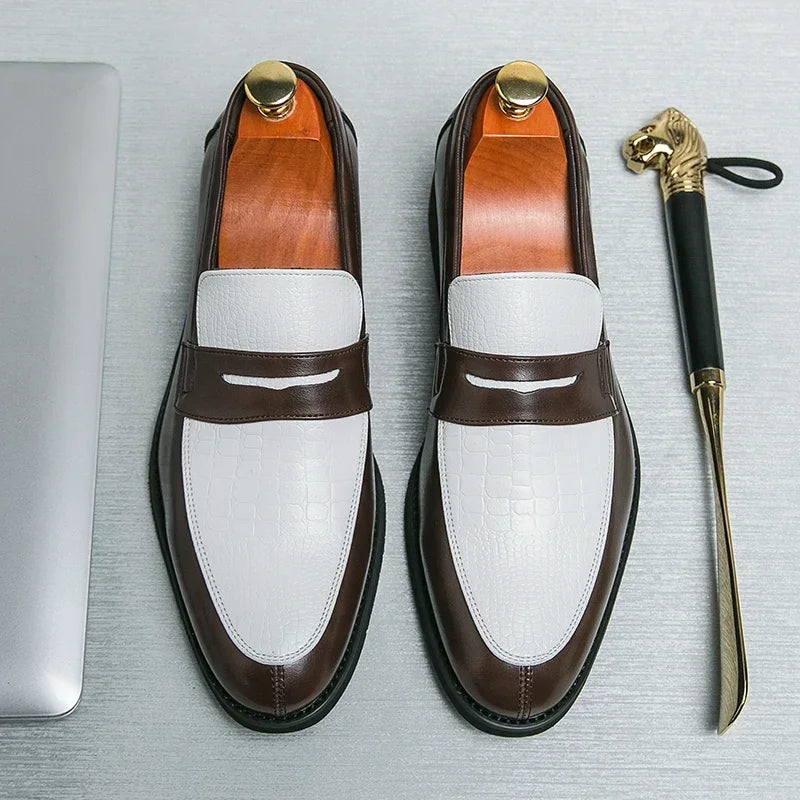 Mocasines penny de PU con textura tipo cocodrilo