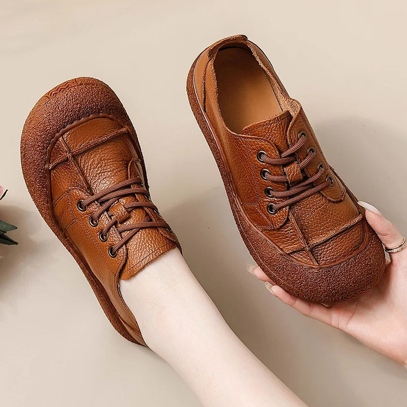 Zapatos acordonados de mujer en cuero de estilo retro