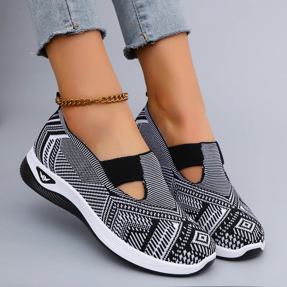 Zapatillas sin cordones de algodón con diseño a rayas