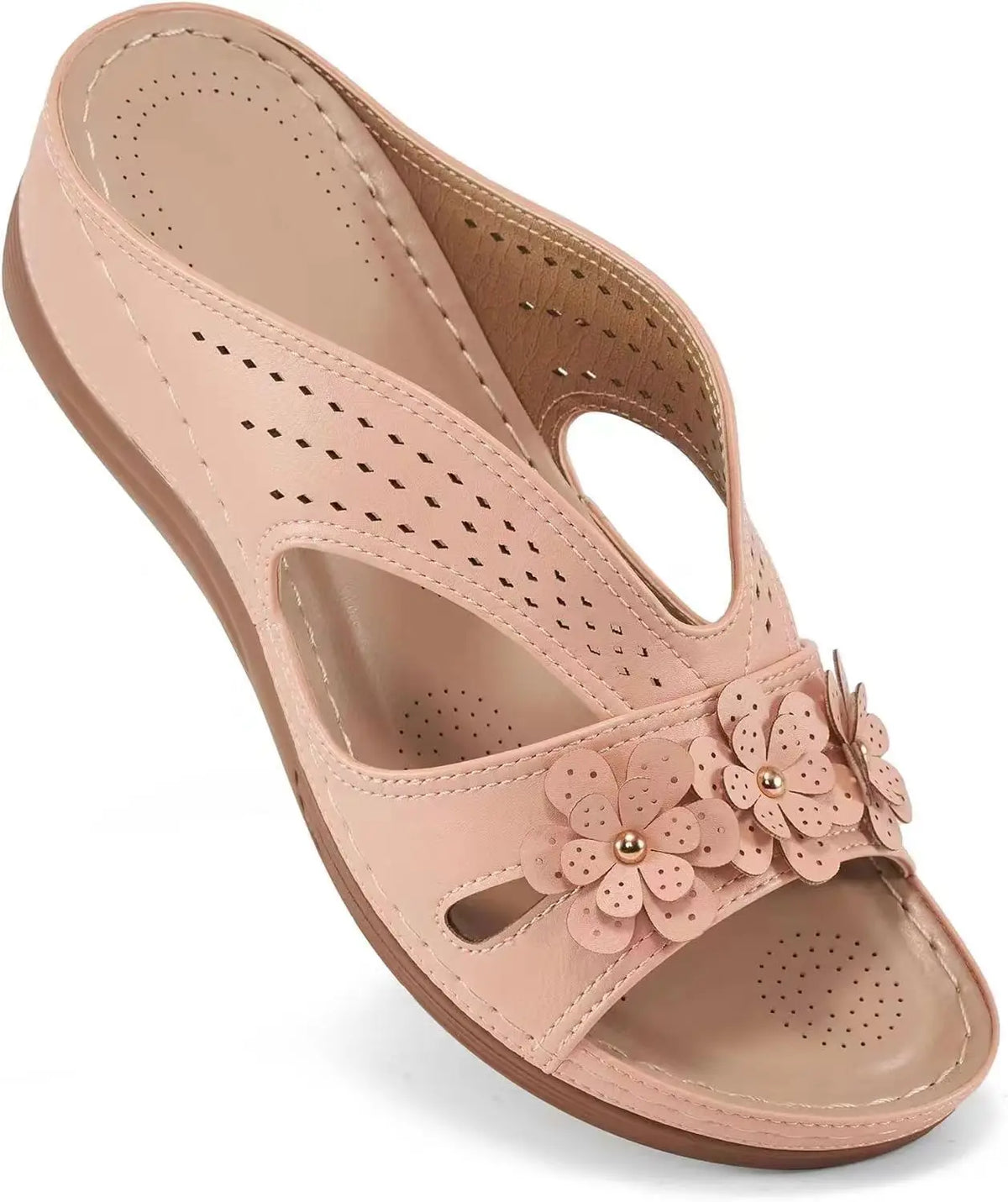 Sandalias tipo chinela con flores y taco chino