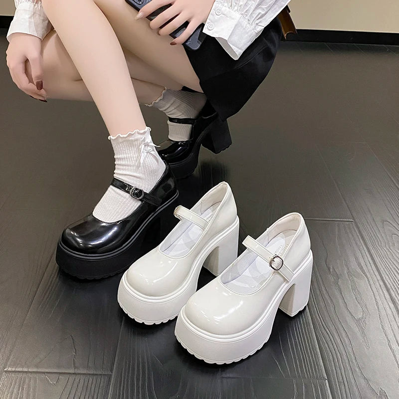 Zapatos Mary Jane con plataforma y taco cuadrado de 10 cm