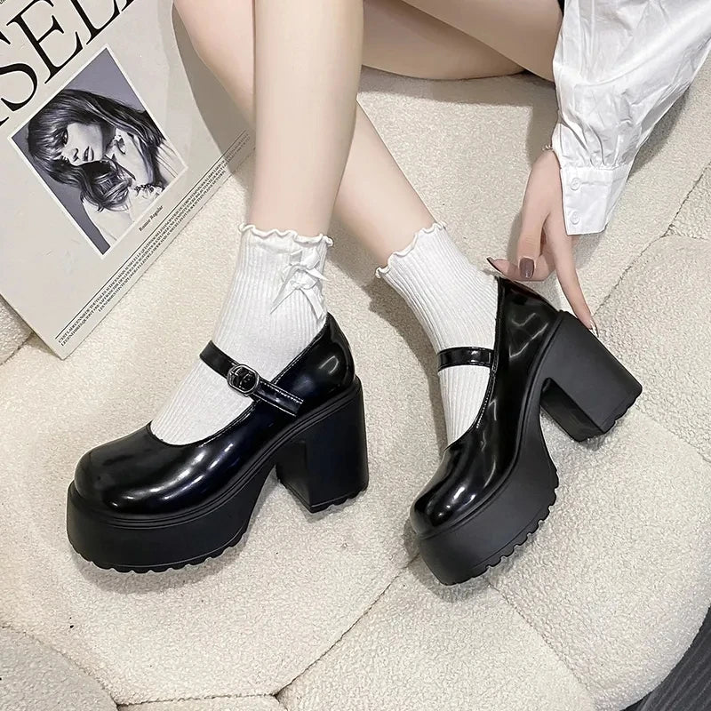 Zapatos Mary Jane con plataforma y taco cuadrado de 10 cm