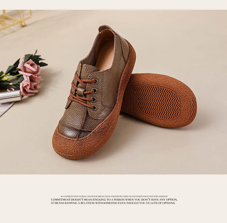 Zapatos acordonados de mujer en cuero de estilo retro