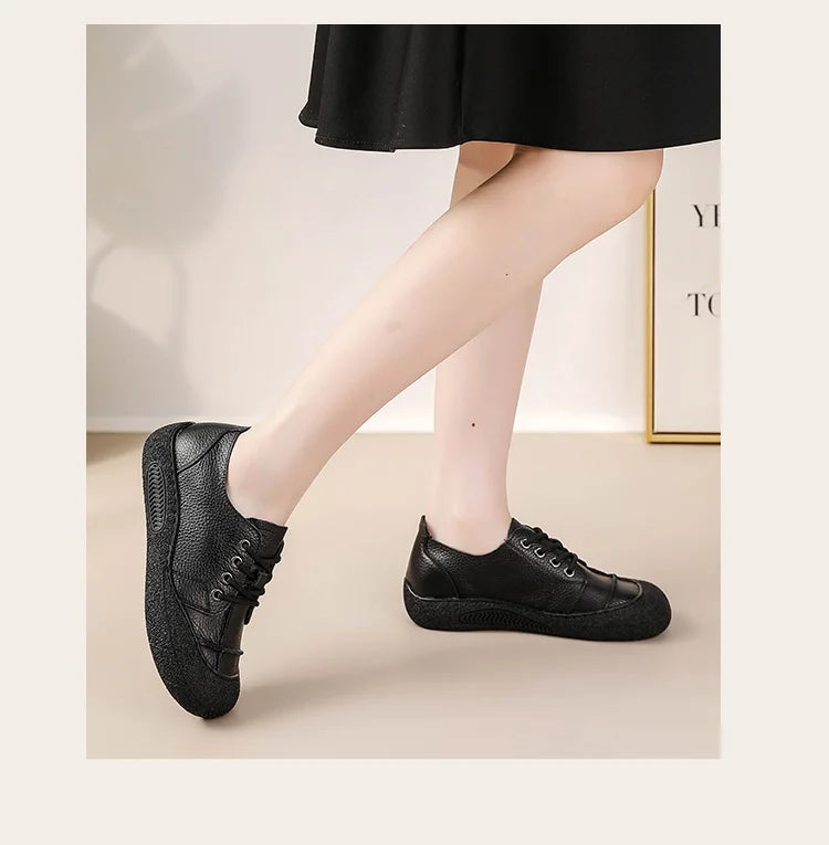 Zapatos acordonados de mujer en cuero de estilo retro
