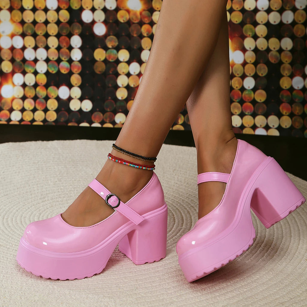 Zapatos Mary Jane con plataforma y taco cuadrado de 10 cm