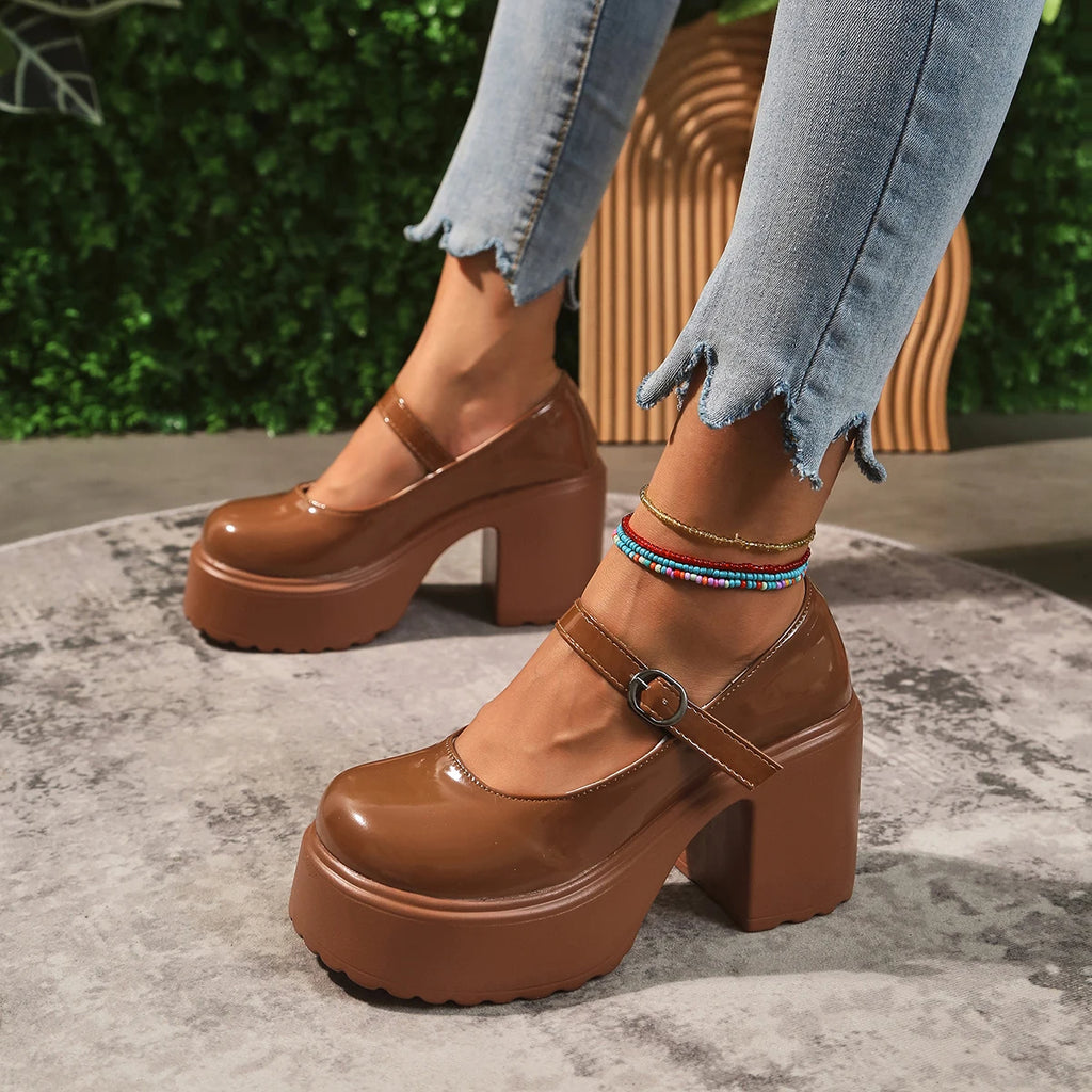 Zapatos Mary Jane con plataforma y taco cuadrado de 10 cm